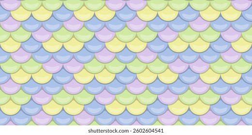 Pastel mermaid scales seamless pattern.  Perfect for whimsical backgrounds, childrens designs, or feminine branding.  Evokes a sense of dreamy fantasy and gentle beauty.