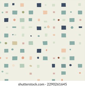 Pastel messy rectangle background of squares and dots. festive seamless pattern