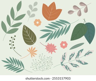 Pastel Minimal Vector Leaves Set
