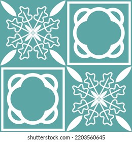 Pastel mint Azulejo design for ceramic tiles and wall design, traditional spanish background white blue color, vector illustration