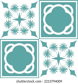 Pastel mint Azulejo design for wall design, traditional spanish background white blue color, vector illustration