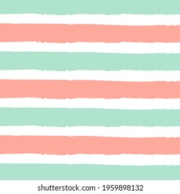 Pastel Mint And Coral Grunge Brush Stripes.