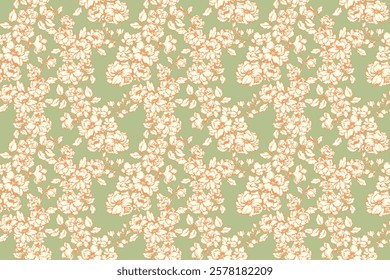 Pastel mint green seamless floral pattern.  Chic simple plants design. Hand drawing  summer blooming meadow. Abstract artistic flower nature ornament. Vector illustration