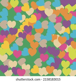 Pastel Modern Hearts Love Confetti Vector Print. Violet Green Simple Romantic Wedding Art. Colorful Purple Multicolor Saint Valentine Modern Design. Rainbow Warm Yellow Trendy Detailed Fabric.