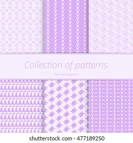 Pastel monochrome background. Set of seamless textures with delicate design. Simple graphic element. Vector illustration.
