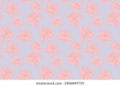 Pastel monotone seamless pattern with decorative stylized shape flowers. Vector hand drawn. Creative simple abstract geometric floral background.  Design for fashion, textile, fabric, wallpaper