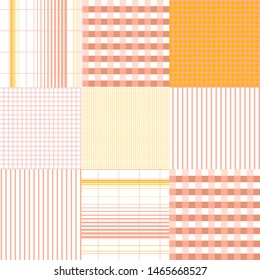 Pastel mood Seamless pattern mixed Plaid , gingham Check ,stripe , window check,grid Tartan and Gingham Patterns. Design for fashion , fabric,wallpaper and all prints base on white ,yellow and pink