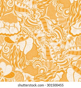Pastel motif seamless mehndi tracery design. Paisley, winding stem, wave, bud mehndi doodle. Handmade natural mood texture. Curved lines, doodling design.