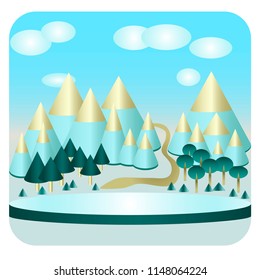 Pastel mountains, lake, forest and clouds. Surrealism 3d rendering picture. Environment protection, pure water.