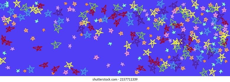 Pastel Multicolor Bright Vibrant Blue Green Purple Yellow Background. Vivid Rainbow Chaotic Kids Red Stars Turquoise Handdrawn Stars. Violet Colorful Childish Dark Mint Pink Naive Picture.