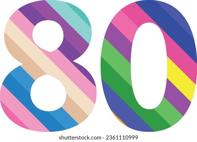80 con rayas multicolor pastel aisladas en fondo blanco. ilustración vectorial numérica.