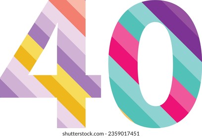 pastel multicolor striped number forty isolated on white background. numeric vector illustration.