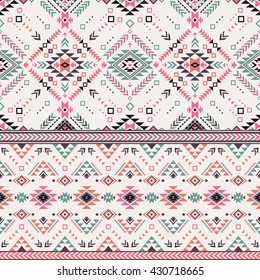 pastel multicolor tribal Navajo vector seamless pattern. aztec fancy abstract geometric art print. ethnic hipster backdrop. Wallpaper, cloth design, fabric, paper, cover, textile, weave, wrapping. 