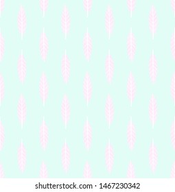 Pastel multicolored geometric seamless pattern with vertical rows of small leaves. Repeat symmetrical botanical pattern. Vector illustration.