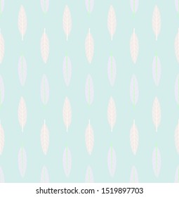 Pastel multicolored geometric seamless pattern with vertical rows of small leaves. Repeat symmetrical botanical pattern. Vector illustration.