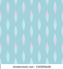 Pastel multicolored geometric seamless pattern with vertical rows of small leaves. Repeat symmetrical botanical pattern. Vector illustration.