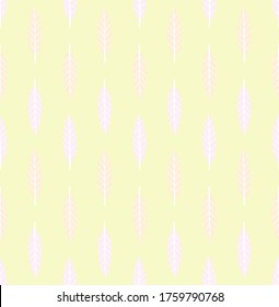 Pastel multicolored geometric seamless pattern with vertical rows of small leaves. Repeat symmetrical botanical pattern. Vector illustration.