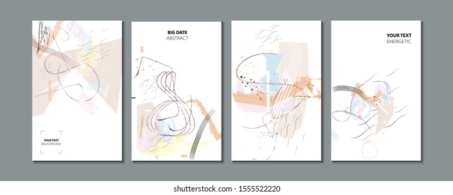 Pastel muted pale calm tones card templates set of invitations abstraction background lines