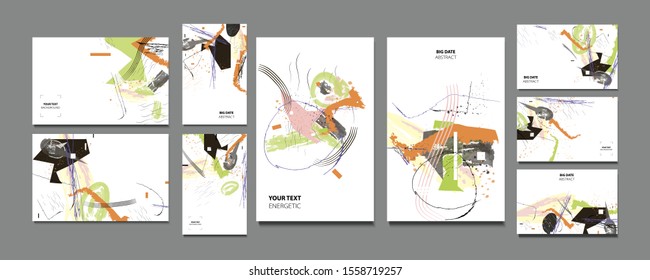 Pastel muted pale calm tones card templates set. Collection of romantic abstraction background line color