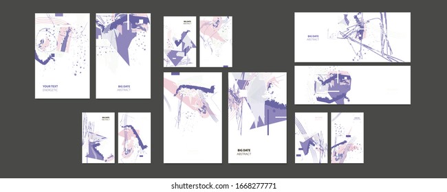 Pastel muted pale calm tones card templates set. Collection of romantic abstraction background line color