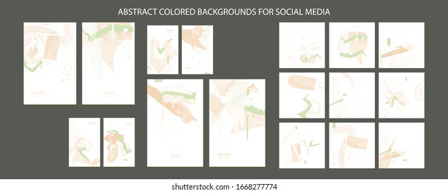 Pastel muted pale calm tones card templates set. Collection of romantic abstraction background line color