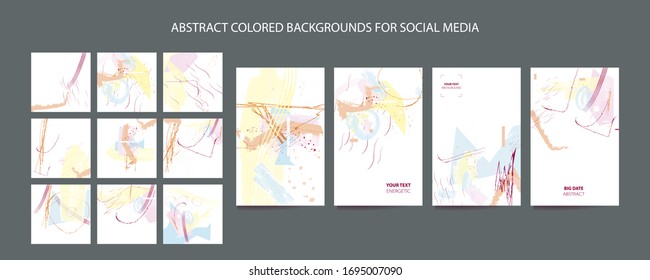 Pastel muted pale calm tones card templates set. Collection of romantic abstraction background line color