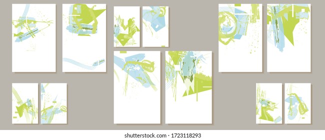 Pastel muted pale calm tones card templates set. Collection of romantic invitations abstraction background line color