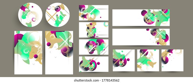 Pastel muted pale calm tones card templates set. Collection of romantic abstraction background lines