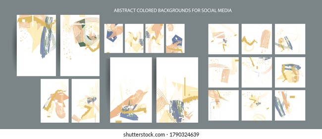 Pastel muted pale calm tones card templates set. Collection of romantic abstraction background lines