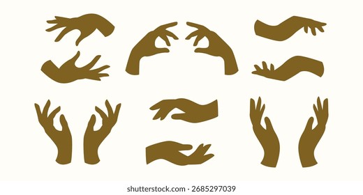 Pastel mystical boho hands flat colored vector bundle. Suitable for magical, spiritual, and esoteric creative projects.