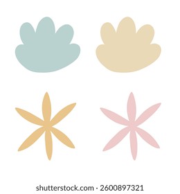 Pastel natural elements with floral shapes. Botanical vector set for spring design, branding, and decoration. Soft and elegant style.