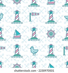 Pastel Nautical, Marine, Maritime repeat pattern background design
