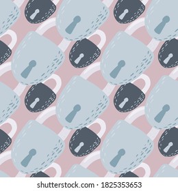 Pastel navy and vlue tones lock shapes seamless pattern. Beige background. Victorian century old style. Great for wallpaper, textile, wrapping paper, fabric print. Vector illustration.