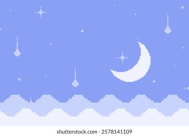 Pastel Night Sky With Crescent Moon, Pixel Art Background