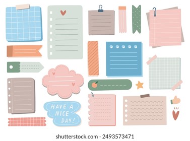 Pastel Note Paper and Stationery Vector Set - Cute Doodle Illustrations