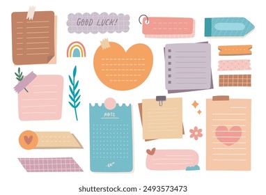 Pastel Note Paper and Stationery Vector Set - Cute Doodle Illustrations