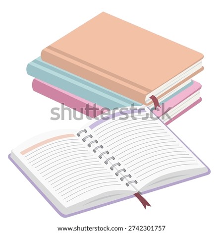 Pastel notebook and planner icon set with clean modern style, perfect for stationery design, education projects, study themes, productivity apps, and branding materials.