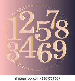 Pastel numbers with gold 3d effect on gradient pink and navy blue bakground vector 