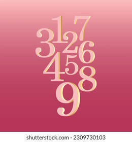 Pastel numbers with gold 3d effect on gradient pink background vector 