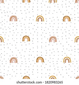 Pastel nursery rainbow seamless background. Baby cute hand drawn rainbow texture. Vector