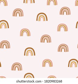 Pastel nursery rainbow seamless background. Baby cute hand drawn rainbow texture. Vector