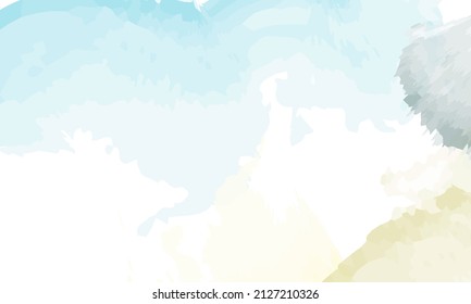 Pastellfarbener Nebel im Ozean, Hintergrund mit Pinselspitzen. Die Wirkung der Malerei mit Aquarellfarben in Blau, Grün, Grau. Universeller Vektorgrafik-Hintergrund für Banner, Poster, Druck.