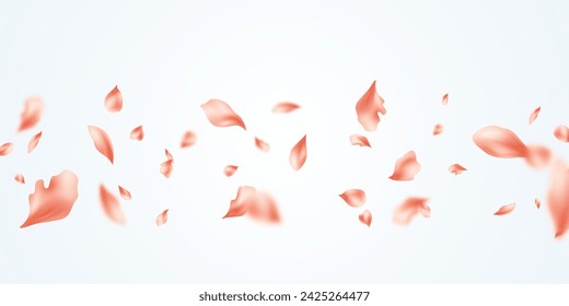 Pastel orange petals falling on abstract floral background with beautiful petal greeting card design. Vector illustration
