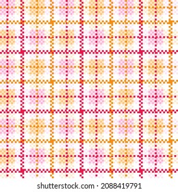 Pastel orange and pink seamless plaid tablecloth gingham or fabric pattern on the white background. Vector illustration.