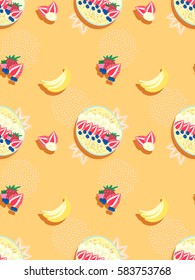 Pastel orange seamless pattern with smoothie bowls