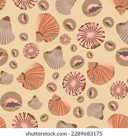 Patrón vectorial transparente de la concha naranja pastel