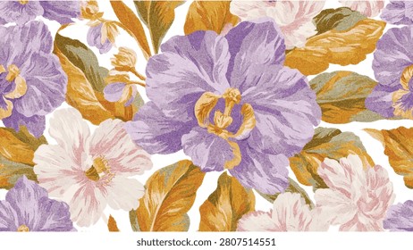 Pastel Orchid Botanical Seamless Pattern with Floral Blossoms