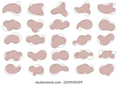 Pastel organic shapes set. Abstract irregular blots in minimal trendy design with outline circles. Forms for poster story frames. Vector illustration.