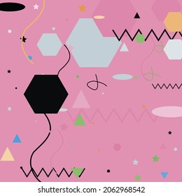 Pastel Oval Polygon Blue Modern Simple Hipster Art. Calm Triangle Shadows Lines Grey Geometrical Art Illustration. Zigzag Chaos Silver Modern Art Pattern. Pink Green Orange Black Vector Design Pic.