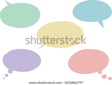 Pastel Oval Speech Bubble Illustration Set. Collection of pastel-colored oval speech bubbles in vector format, ideal for communication, messaging, and design use.